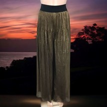 Alfani Gold Metallic Wide Leg Pants M Lame&#39; Flowy Gaucho Lined Party Ele... - $44.53