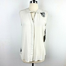 Simply Vera Vera Wang Off-White Rayon Blouse Black &amp; Silver Embroidery N... - $19.75