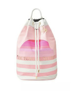 VICTORIA&#39;S SECRET Striped Pink Canvas Cinch Backpack Great Beach Bag Tra... - €25,45 EUR