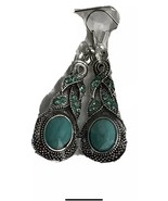 Boho Vintage Style Turquoise Dangle Rhinestones Earrings Silver Tone Cry... - $8.04 CAD