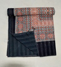 Cotton Kantha Quilt, Ajrakh Print Bedspread Boho Hippe Blanket Throw Multi Color - £38.37 GBP+