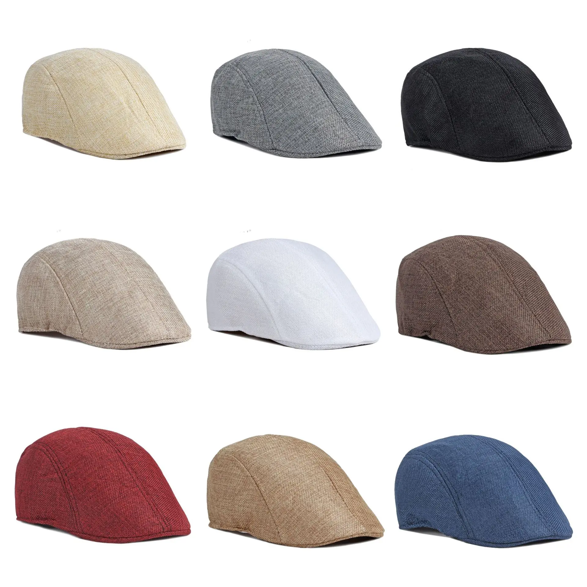 D summer men s solid color hat imitation hemp beret british retro summer breathable hat thumb200