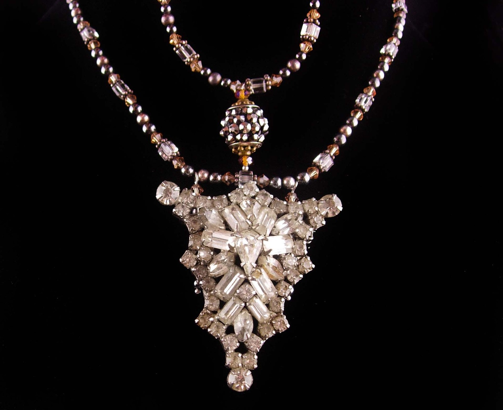 Primary image for Vintage Rhinestone glass necklace and bracelet - vintage art deco  brooch - asse