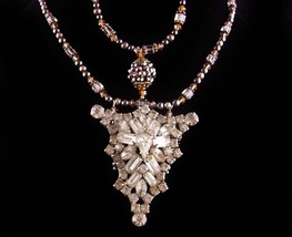 Vintage Rhinestone glass necklace and bracelet - vintage art deco  brooc... - $125.00