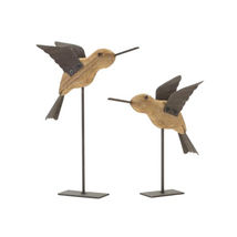 Natural Fir Wood Bird Figurine with Rustic Metal Accents (Set of 2) - 34... - $49.60