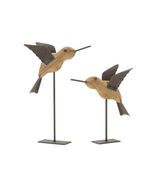 Natural Fir Wood Bird Figurine with Rustic Metal Accents (Set of 2) - 340722 - €42,28 EUR