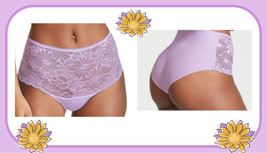 L   Purple Floral Lace Front NOSHOW Victorias Secret High Waist Midi Brief Panty - £9.88 GBP