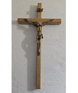 Vintage Brass on Wooden Jesus on Cross Wall Mount Hanging Crucifix - $25.71 CAD