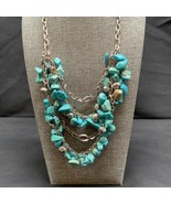 Laura Ashley Vintage Layered Necklace Turquoise Stones Silver Chain 18 i... - $26.18