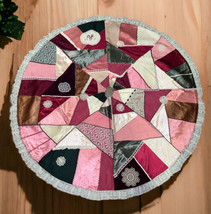 Vintage Handmade Patchwork Quilt Christmas Tree Skirt Round 44” &quot;A&quot; 1989... - £27.14 GBP