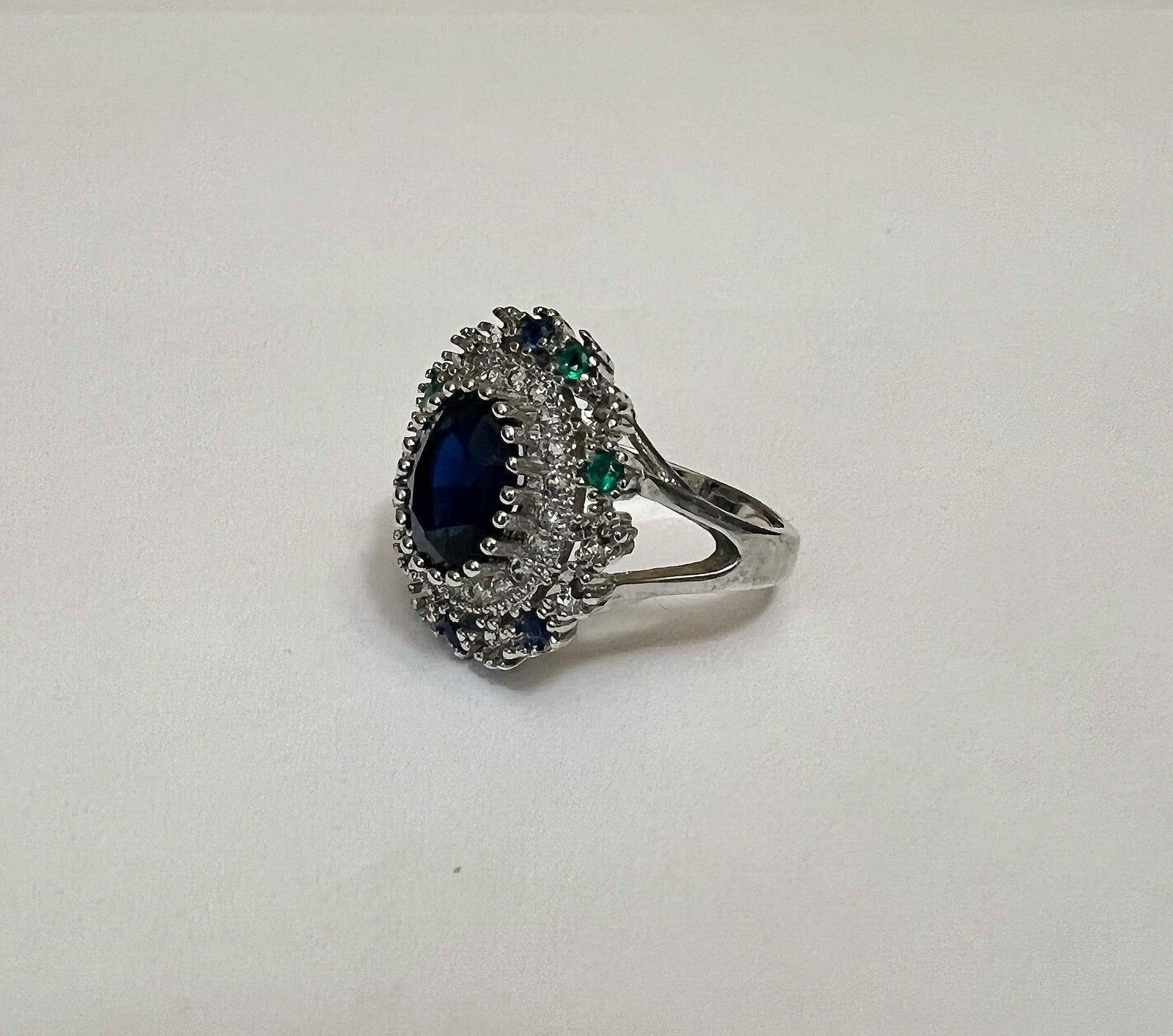 Blue Flower Type Ring Silver Colored Band Size 8-10 Approx Item image 5