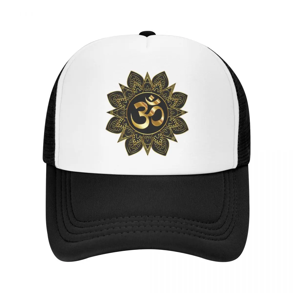 Golden OM Mandala Baseball Cap Buddhism Aum Yoga Meditation Trucker Hat Snapback - £12.65 GBP