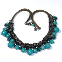 Blue Beads AB Crystal Beaded Necklace 20&quot; Dark Gray Metal Spacers - $16.00