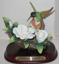 Vintage Wellington Porcelain Hummingbird White Roses on Wooden Base - £15.03 GBP