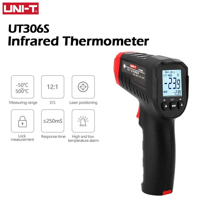 UNI-T Digital Thermometer UT306S UT306C Non-contact industrial Infrared Laser Te - £207.41 GBP