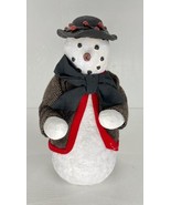Resin Snowman with Real Fabric Winter Coat &amp; Bow - £7.77 GBP