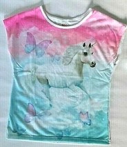 365 Kids Girls Sleeveless Tee Shirt Size 8 Unicorn With Butterflies Pink Blue - £9.27 GBP