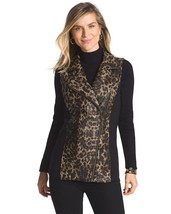 Chicos ladies tweed animal print sleeveless black brown zip front vest S... - $28.87