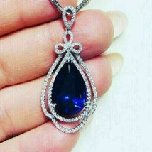 2.20Ct Pear Cut Blue Sapphire Halo Women&#39;s Pendant 14K White Gold plated - £120.63 GBP