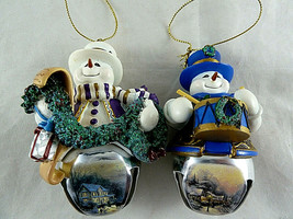 Bradford Exchange Thomas Kinkade Snowman Bell Ornaments Drumming + garland 4” - $34.64