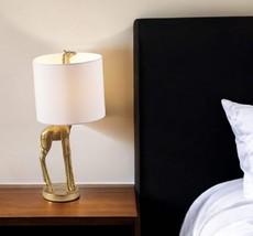 17&quot; Gold Textured Giraffe Table Lamp With White Drum Shade - £210.07 GBP