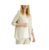 Alfani Womens L Polished Beige Ruched Sleeve Open Front Jacket Blazer NWT U31 - £35.24 GBP