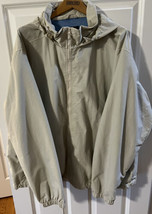 Land&#39;s End Men&#39;s Rain Jacket Beige Hood Pockets Zipper Gathered Sleeves XXL - $42.03