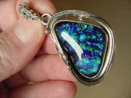 (#D-217-A) Dichroic Fused Glass Silver Pendant Green Blue Purple - £62.55 GBP