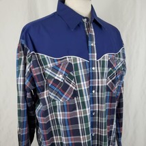 Ely Cattleman Western Shirt XL Multicolor Plaid Snaps Rodeo Cowboy Rocka... - £25.16 GBP
