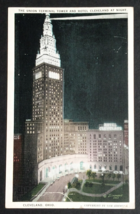 Union Terminal Tower &amp; Hotel Cleveland at Night Ohio OH Tichnor Postcard c1930s - £4.78 GBP