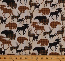 Cotton Elk Deer Moose Woodland Animals Patterned Fabric Print by Yard D478.50 - £11.15 GBP