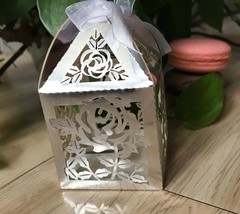 Metallic Silve Rose wedding favor box with ribbon,6*6*9.5cm gift boxes,100pcs  - £27.24 GBP+