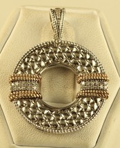 Vintage Sterling Silver 14K 925 AU Diamond Stone Circle Loop Shape Pendant - £99.40 GBP