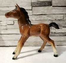 Vintage UCAGCO Foal HORSE figurine Bay Brown With Black Mane 4.75” - £16.76 GBP