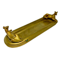 Antique Brass Bronze Pen Tray Desk Inkwell Dish Figural Dog Rhodesian Ri... - £232.87 GBP