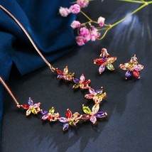 Pera New Fashion Korean Style Multi Colored Flower Rose Gold Cubic Zirconia Stud - £19.84 GBP