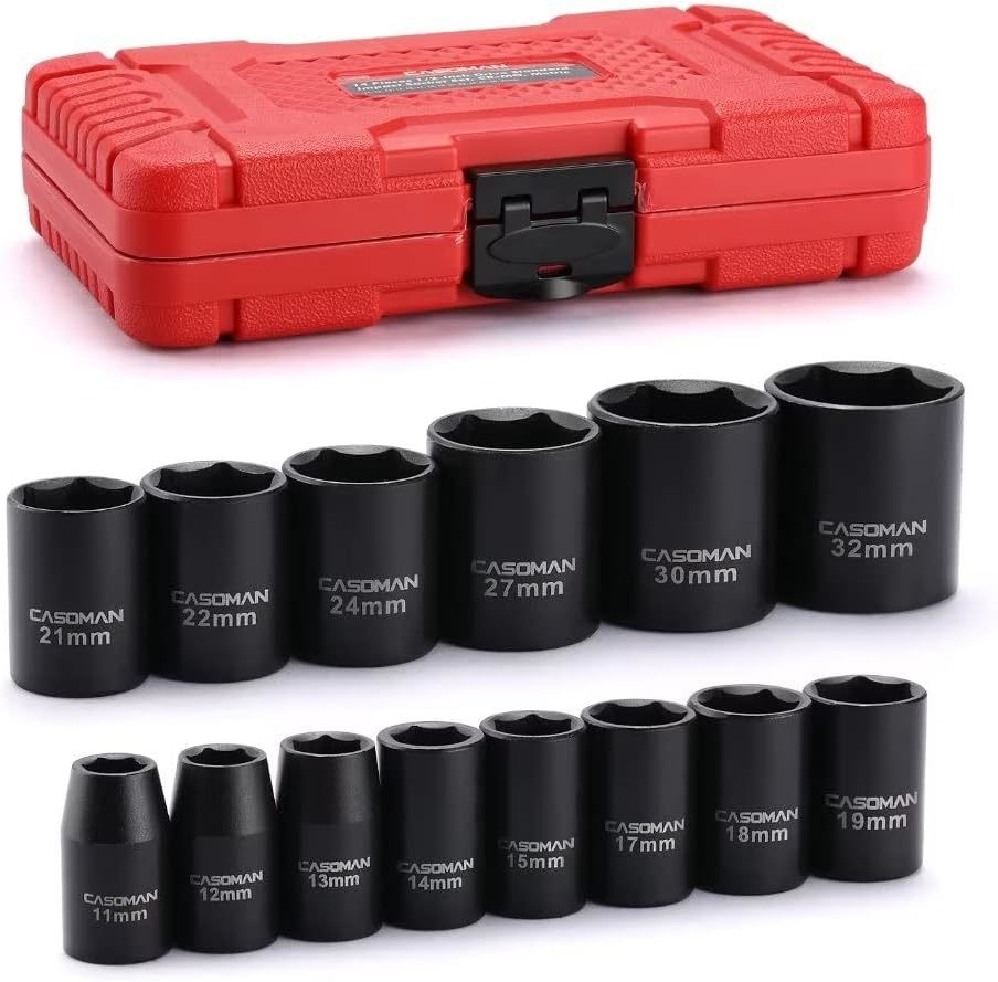 Casoman 14 Pieces 1/2-Inch Drive Shallow Impact Socket Set,, Point, 11Mm... - $35.92