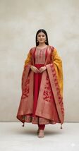 Anarkali Flared Kurti Pant Dupatta Set Crafted from luxurious silk - $110.13