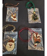 New Set of 4 Stained Glass Christmas Necklace: Santa, Tree, Angel, Candy... - $35.54 CAD