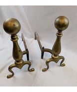 Pair of Vintage Brass &amp; Cast Iron Ball Top Fireplace Andirons - €111,71 EUR