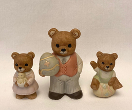 Homco Easter bear figurines vintage 1985 set of 3 girl boy Papa dad fath... - $4.00