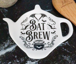 Pack Of 2 Wicca Bat Brew Cauldron Porcelain Tea Spoon Or Bag Rest Petite Plate - £16.68 GBP