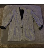 VTG Savannah Linen Blend Blazer Women 12 Gingham Plaid Black White Check... - €19,00 EUR