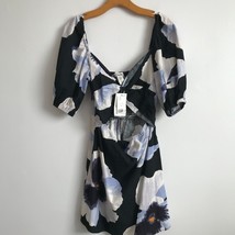 H&amp;M Linen Sun Dress Black A Line Short Sleeve Cutout Front Short Casual ... - $22.98