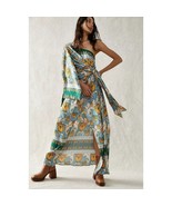 New FREE PEOPLE Pardon My French Maxi Dress $228 SMALL Green Blue Wrap S... - £92.91 GBP