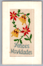 Embroidered Poinsettias Felices Navidades Merry Christmas Unused DB Postcard W14 - £7.78 GBP