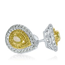 1.35 CT Poire Naturel Déguisement Jaune Boucles Oreilles Diamant 14k or Blanc - £2,675.17 GBP