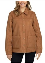 Boston Traders Womens Trucker Jacket Tan Faux Suede Pockets Heavyweight - $44.99