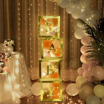 Baby Shower Boxes Party Decorations w Warm White Fairy Lights  4 PCS Gold NEW - £26.26 GBP