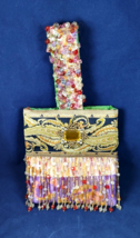 Vintage Beaded Purse Paint Brush Shape Purple Gold Made in Phillipines D... - £28.00 GBP